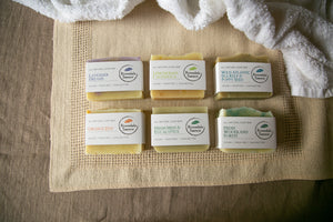 Handmade 6 Bar Soap Set - Orange Zest/Mint/Coffee/Woodland Forest/Wild Atlantic Sea Kelp/Bee Happy Honee